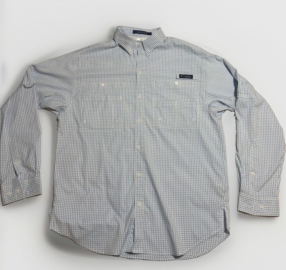 Columbia Men's PFG Omni-Shade Super Tamiami Shirt Blue Plaid Vented, Fishing M